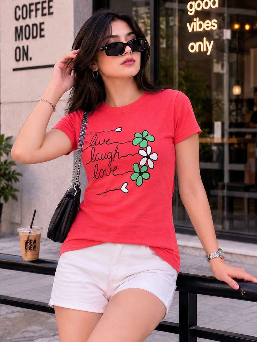 women printed short sleeve regular fit t-shirt