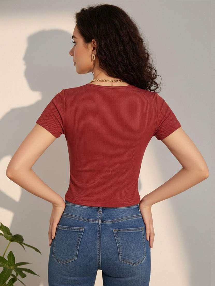 women solid short sleeves crop top - 22594543 -  Standard Image - 3