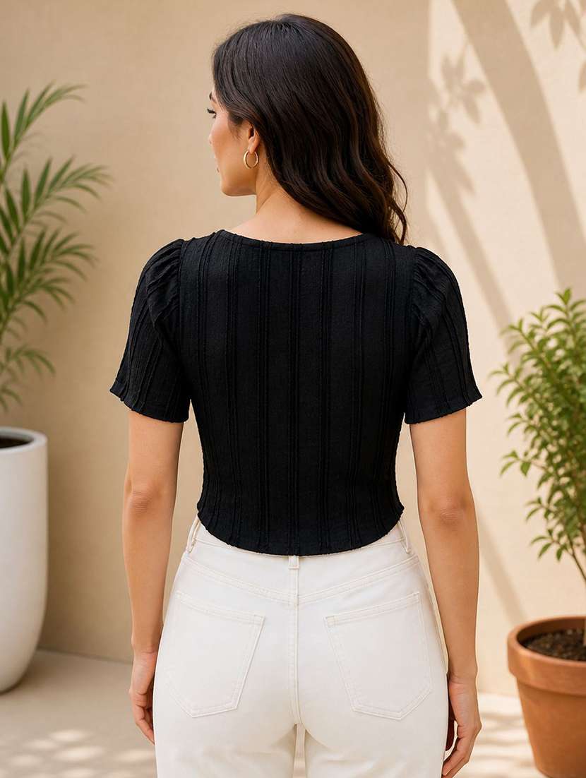 women self design short sleeves crop top - 22594554 -  Standard Image - 3
