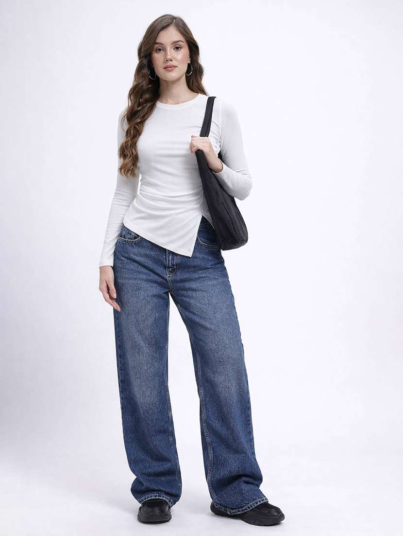 women solid long sleeves asymmetric top - 22594568 -  Standard Image - 3