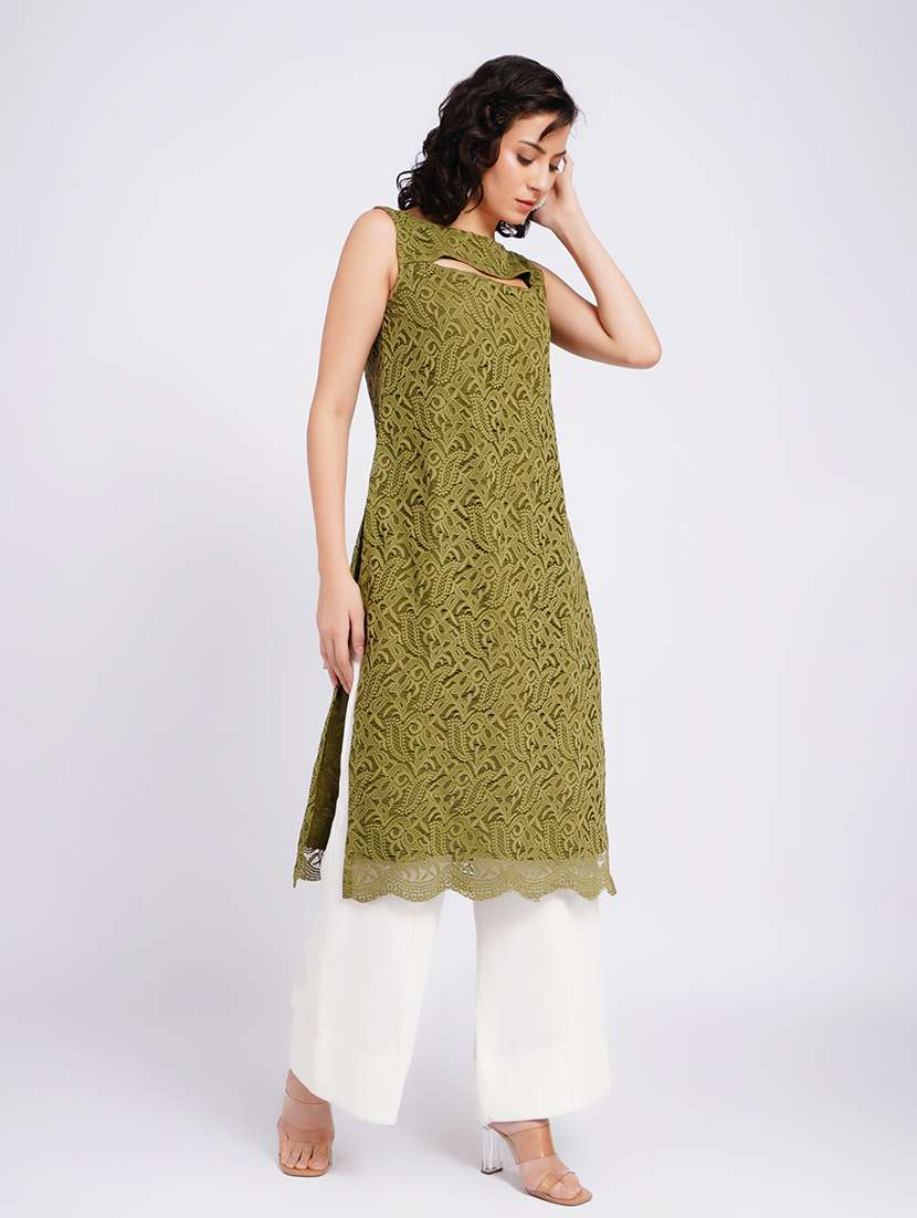 women self design sleeveless straight kurta - 22594610 -  Standard Image - 3
