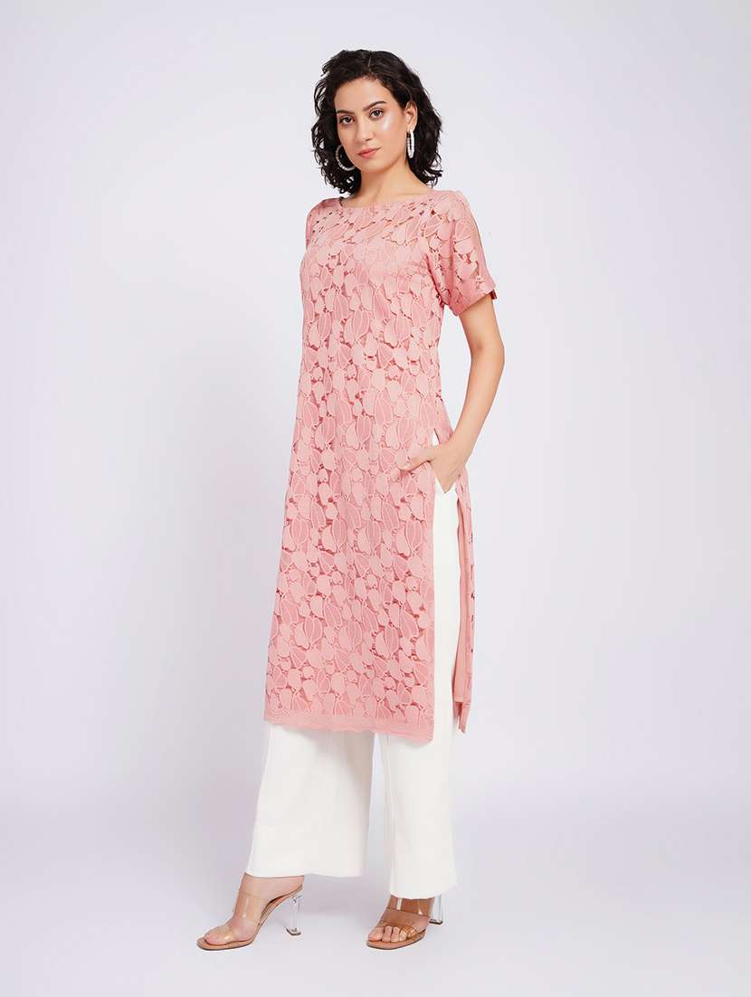women self design short sleeves straight kurta - 22594612 -  Standard Image - 3
