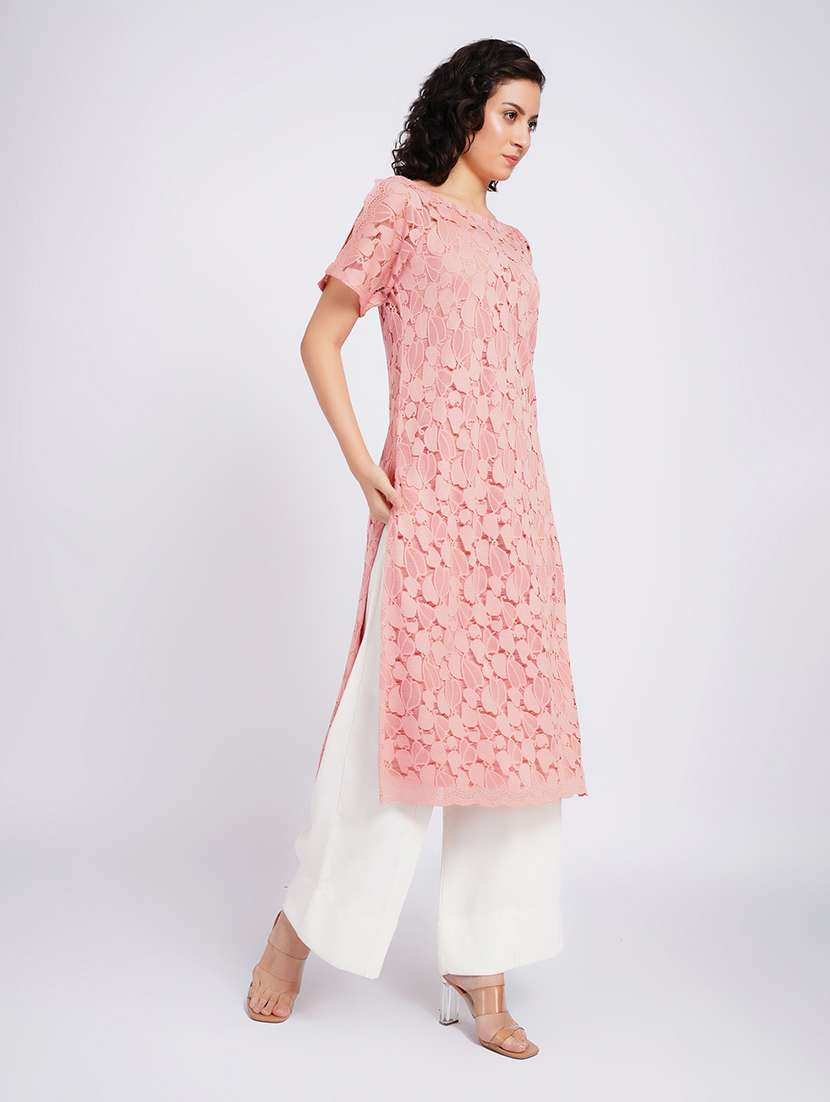 women self design short sleeves straight kurta - 22594612 -  Standard Image - 5