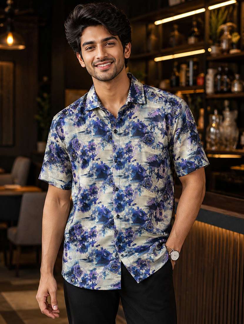 men printed short sleeve regular fit casual shirt
