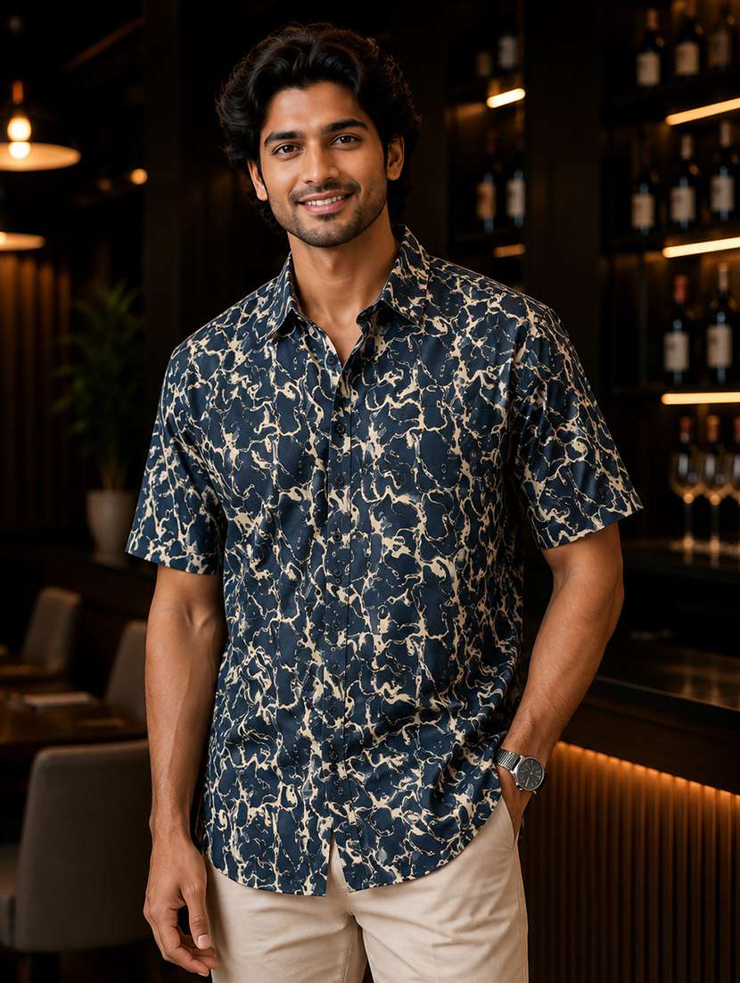 men printed short sleeve regular fit casual shirt