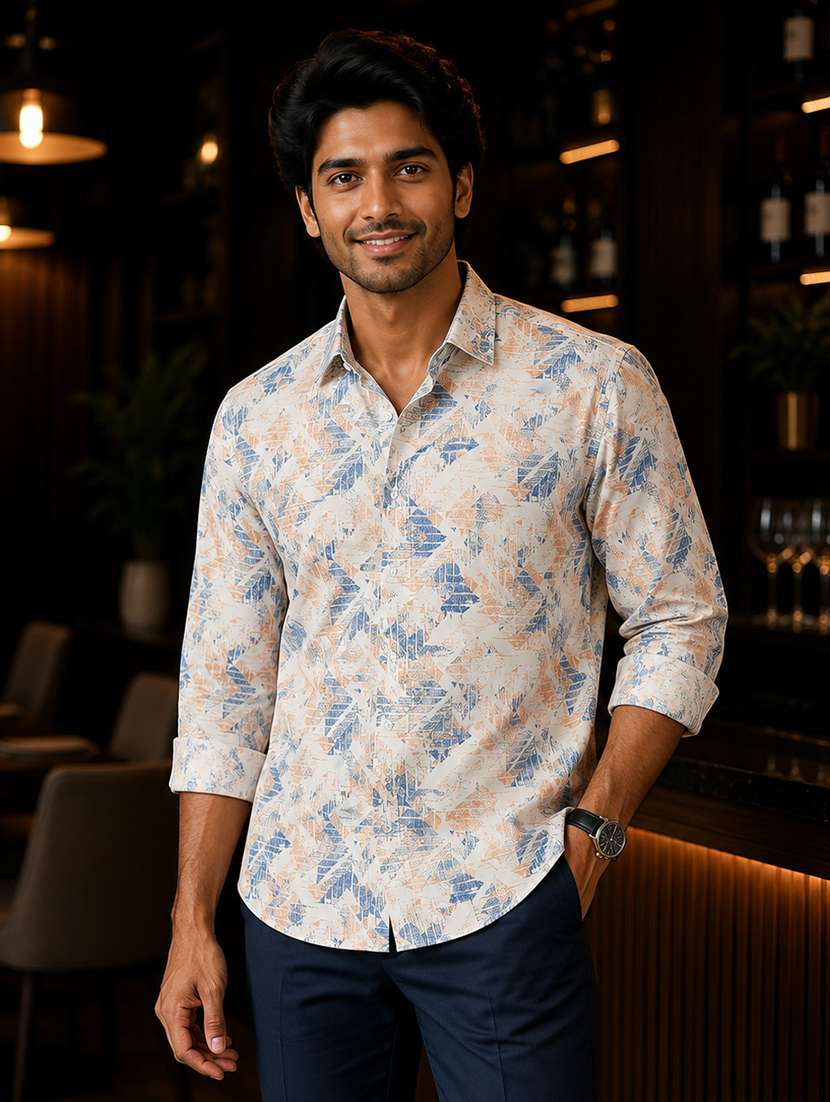 men printed long sleeve regular fit casual shirt