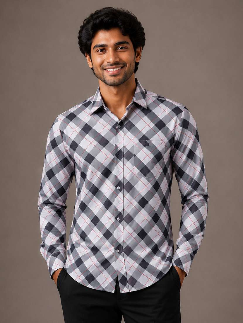 men checkered long sleeve regular fit casual shirt