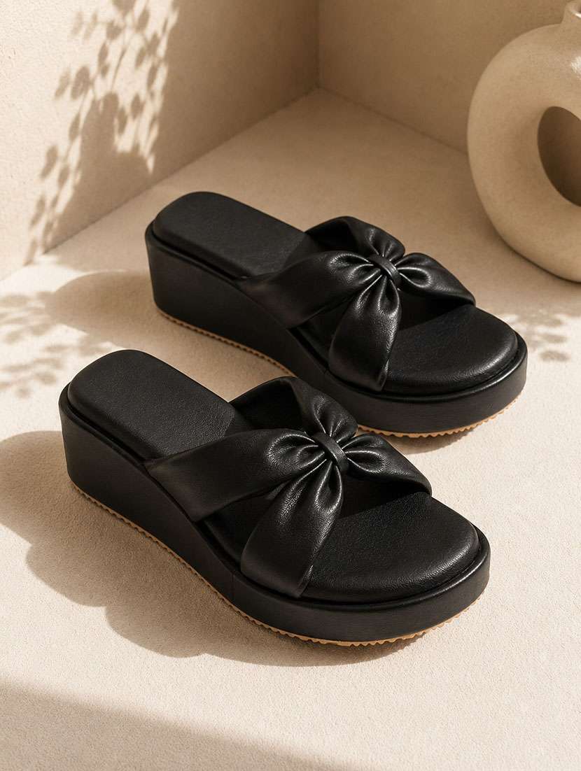 women solid slip on wedges