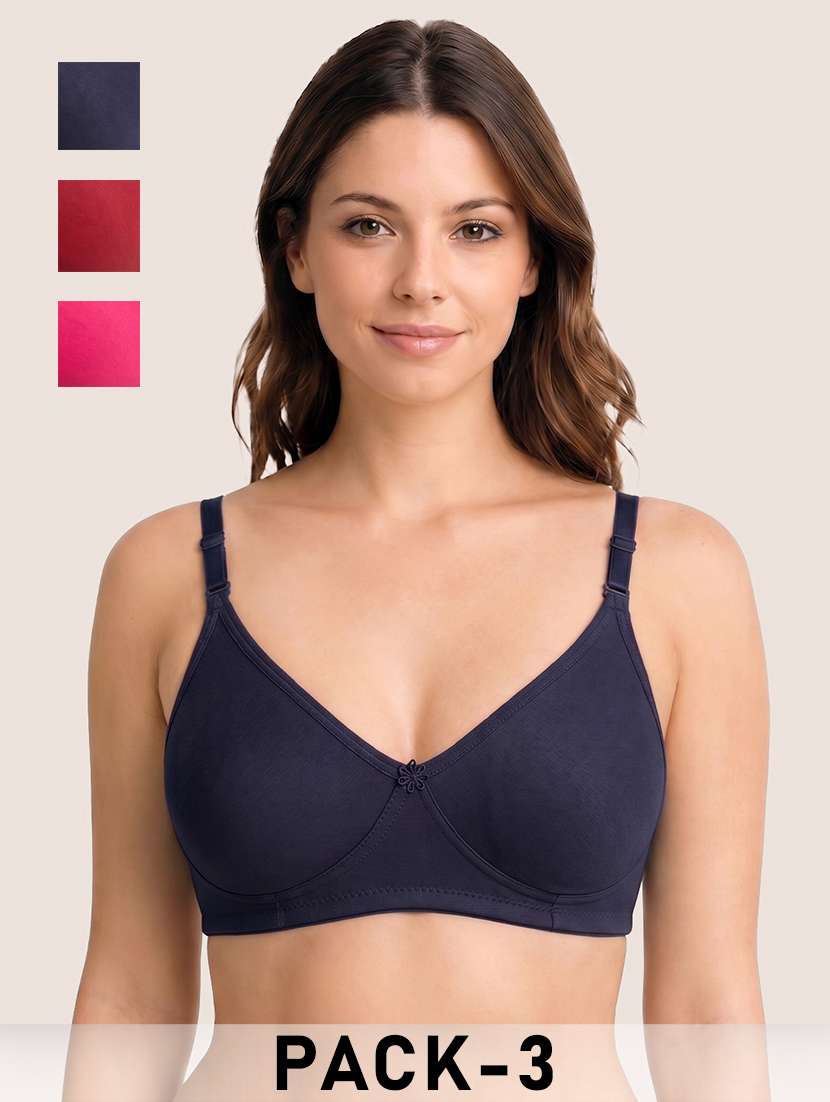 women pack of 3 solid full coverage regular bra