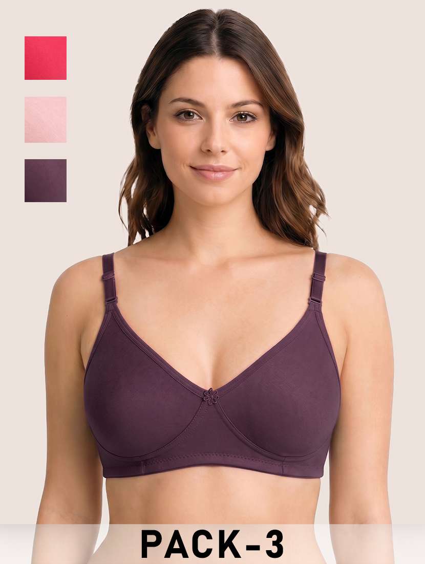 women pack of 3 solid full coverage regular bra