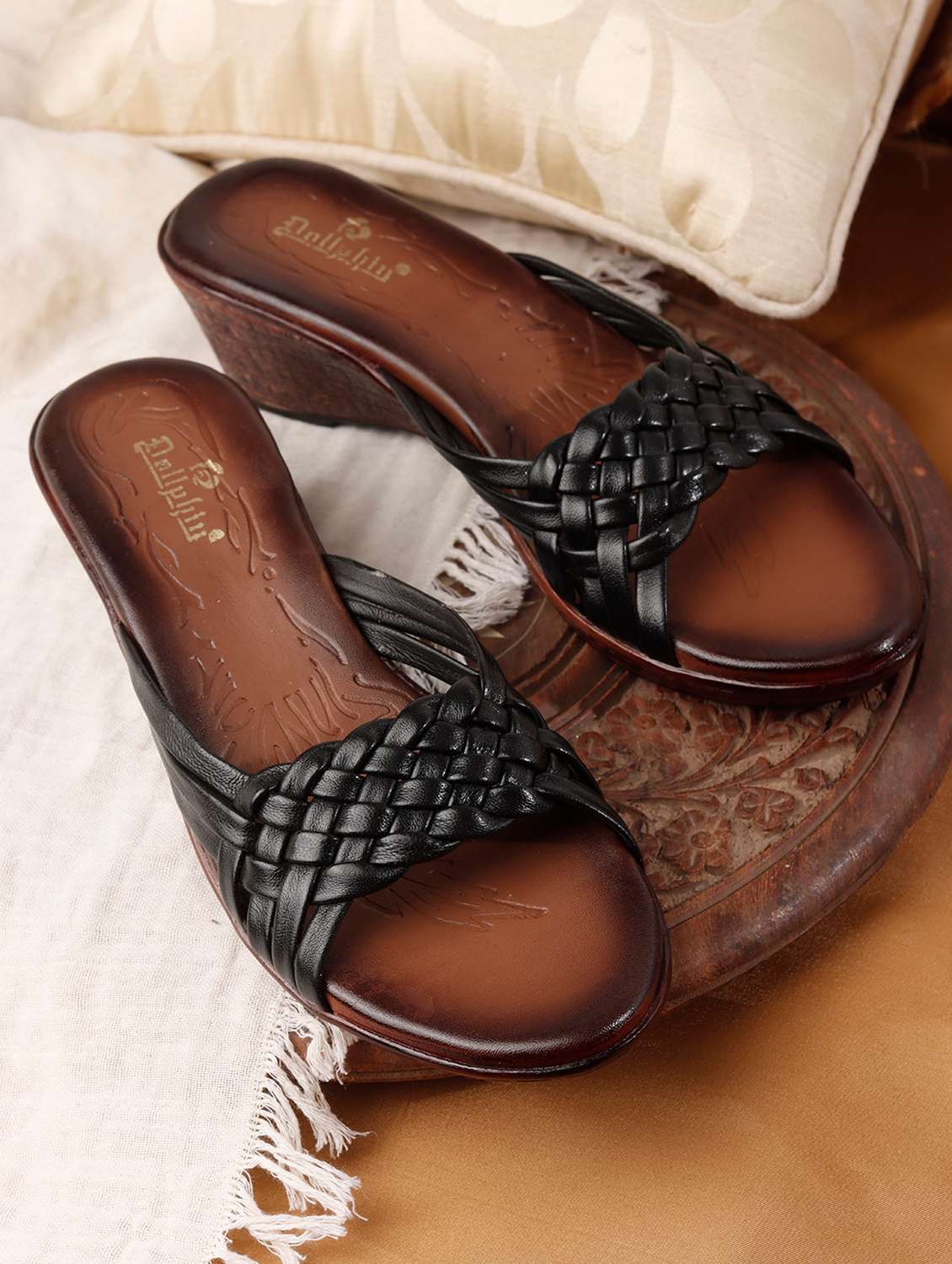 women textured slip on wedges