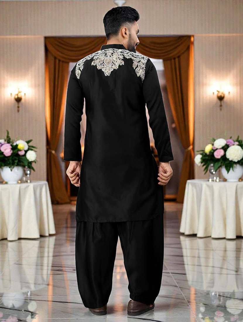 men embroidered long sleeves kurta salwar set - 22595047 -  Standard Image - 3