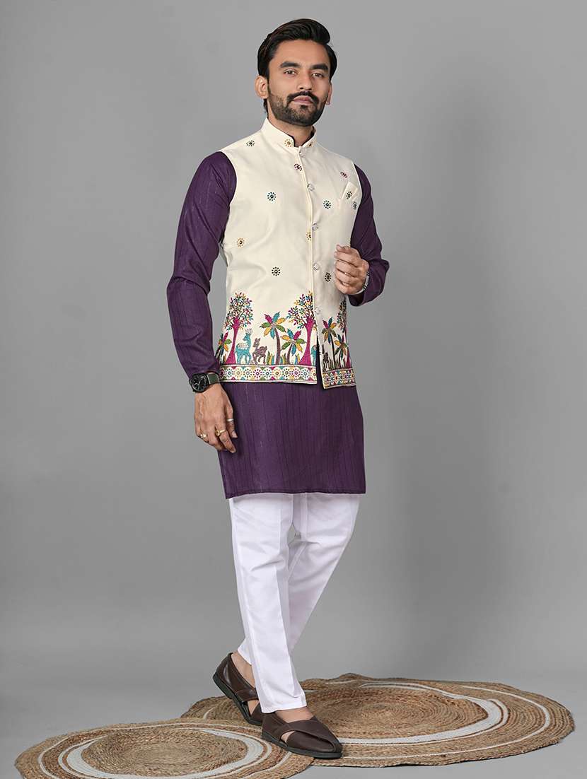 men embroidered mandarin neck nehru jacket - 22595077 -  Standard Image - 3