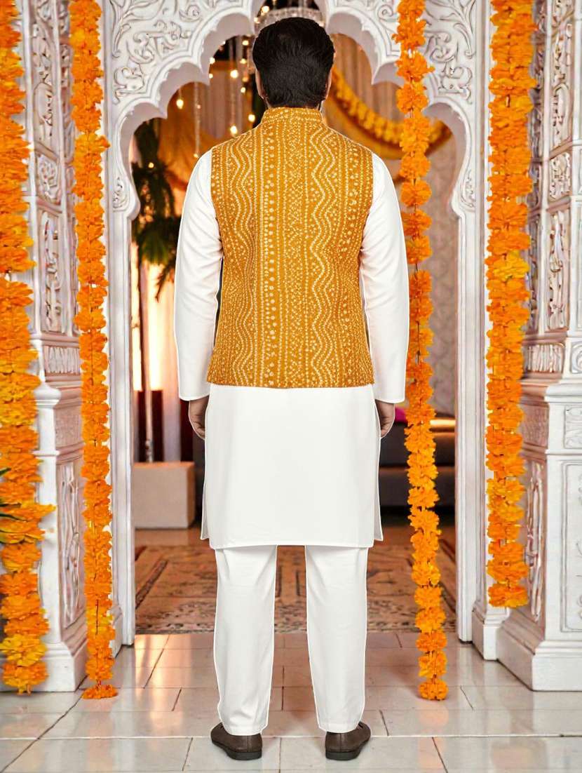 Men Bandhani Printed Mandarin Neck Nehru Jacket - 22595092 -  Standard Image - 3