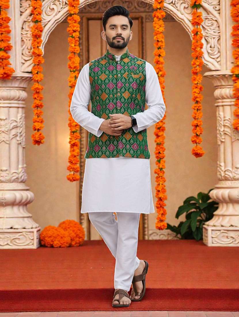 men self design mandarin neck nehru jacket