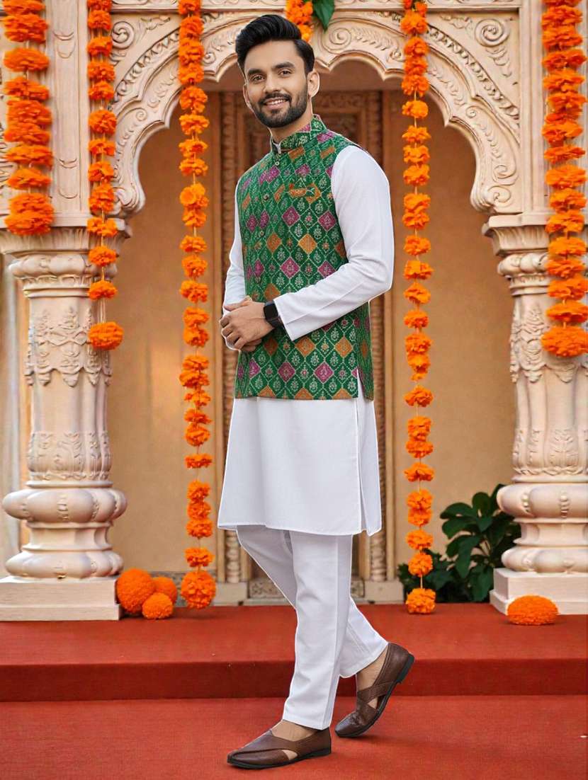 Men Self Design Mandarin Neck Nehru Jacket - 22595094 -  Standard Image - 3