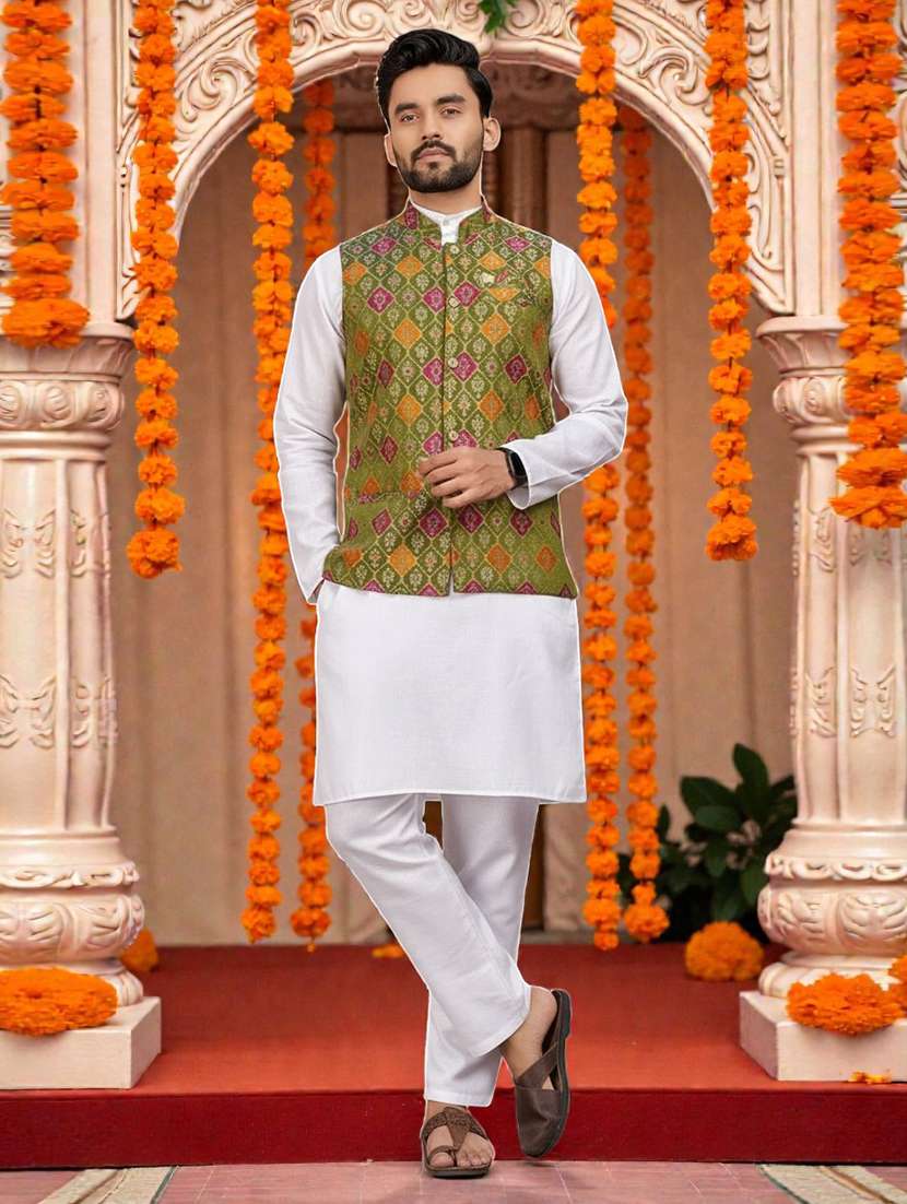 men self design mandarin neck nehru jacket