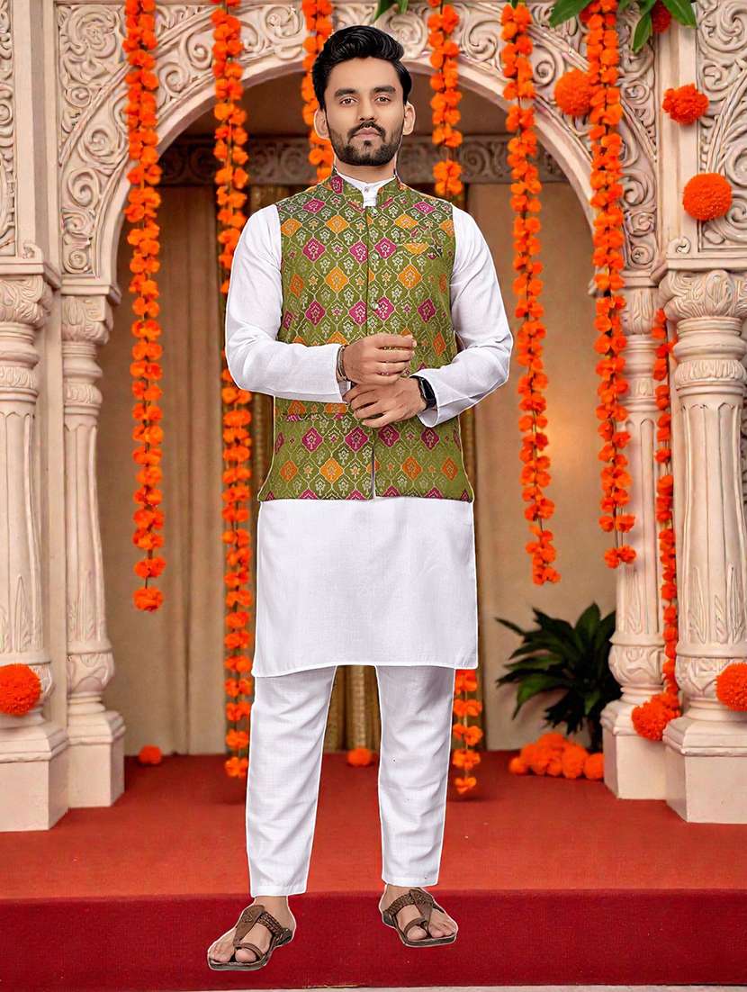 Men Self Design Mandarin Neck Nehru Jacket - 22595095 -  Standard Image - 3