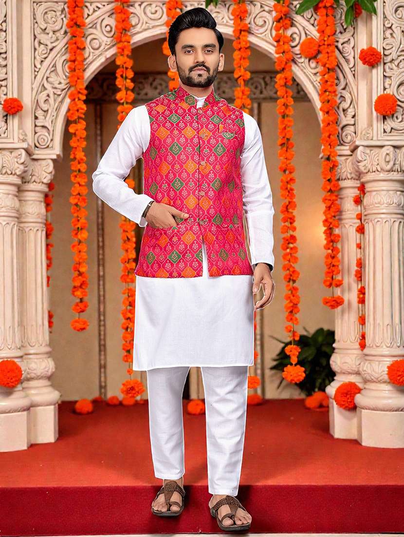 men self design mandarin neck nehru jacket