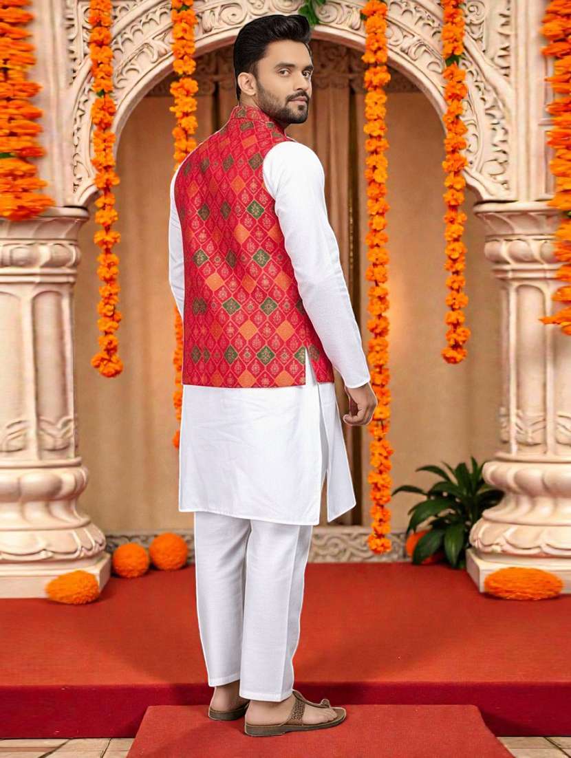 Men Self Design Mandarin Neck Nehru Jacket - 22595098 -  Standard Image - 3