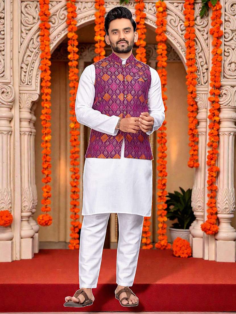 men self design mandarin neck nehru jacket
