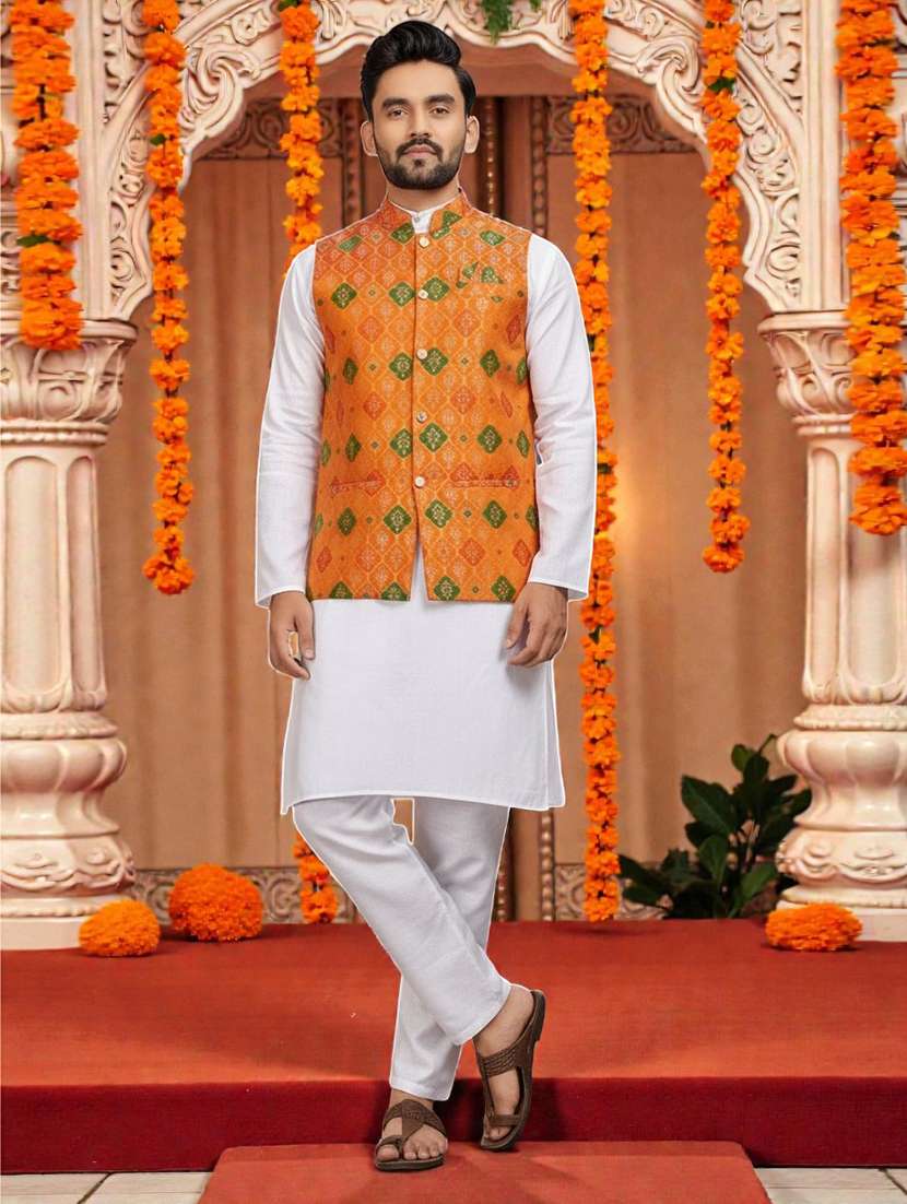 men self design mandarin neck nehru jacket