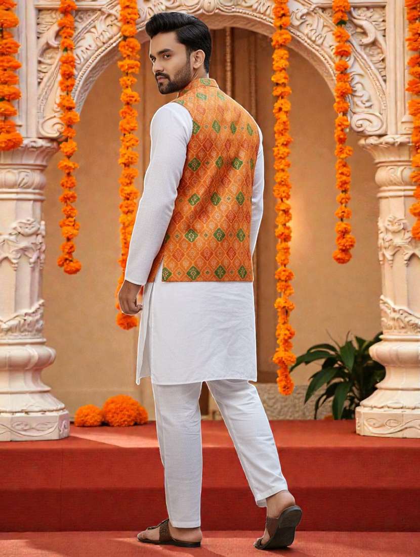 men self design mandarin neck nehru jacket - 22595100 -  Standard Image - 3