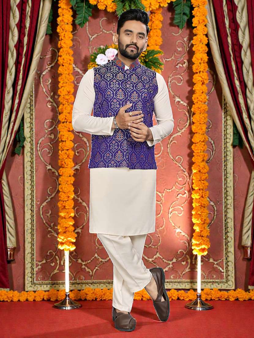 men self design mandarin neck nehru jacket