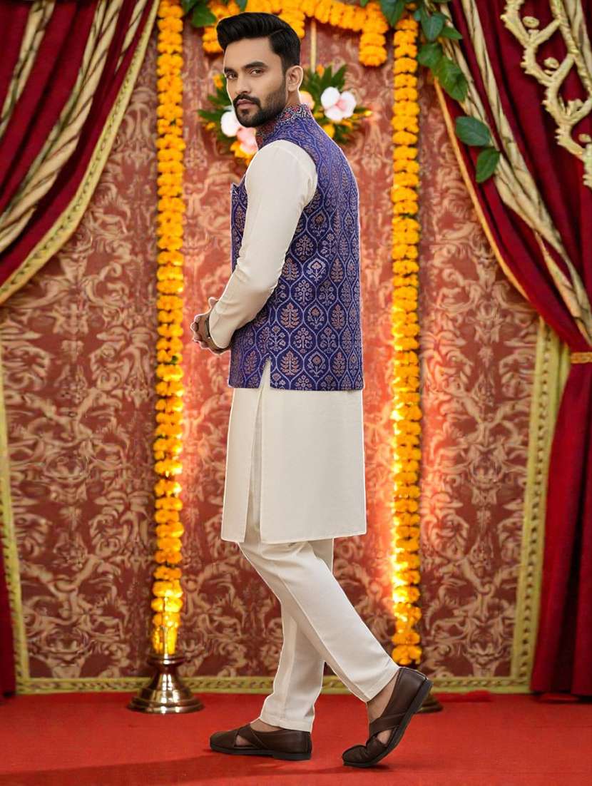 men self design mandarin neck nehru jacket - 22595103 -  Standard Image - 3