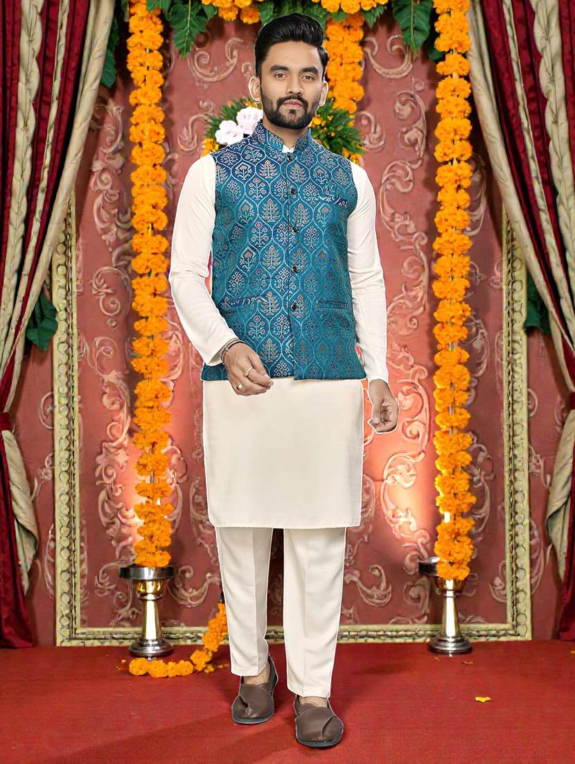 men self design mandarin neck nehru jacket