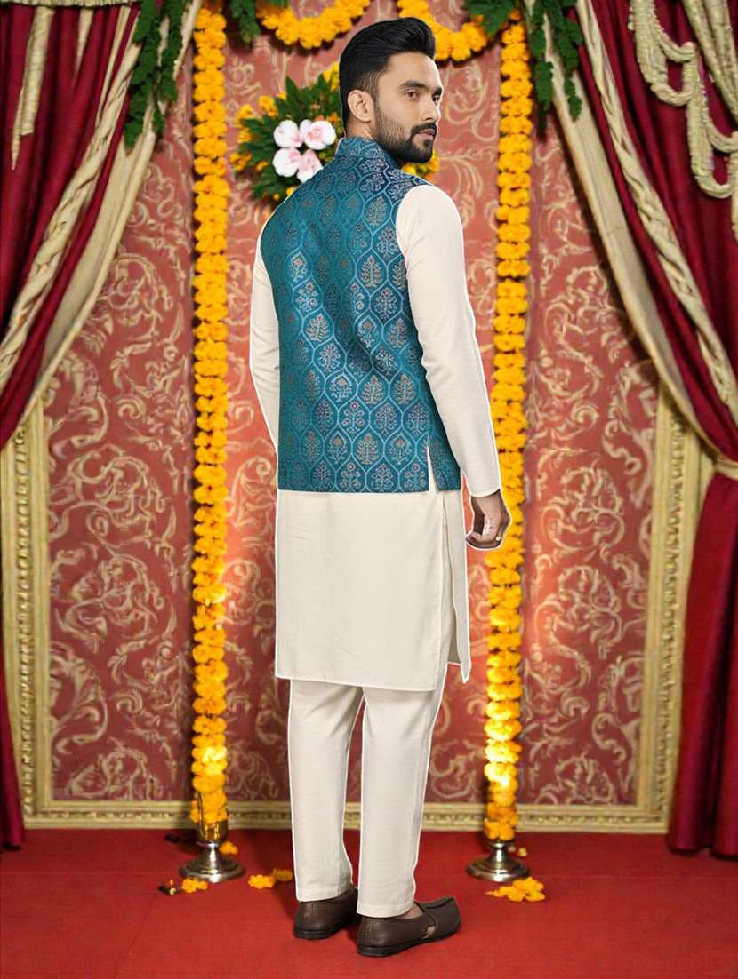 men self design mandarin neck nehru jacket - 22595104 -  Standard Image - 3