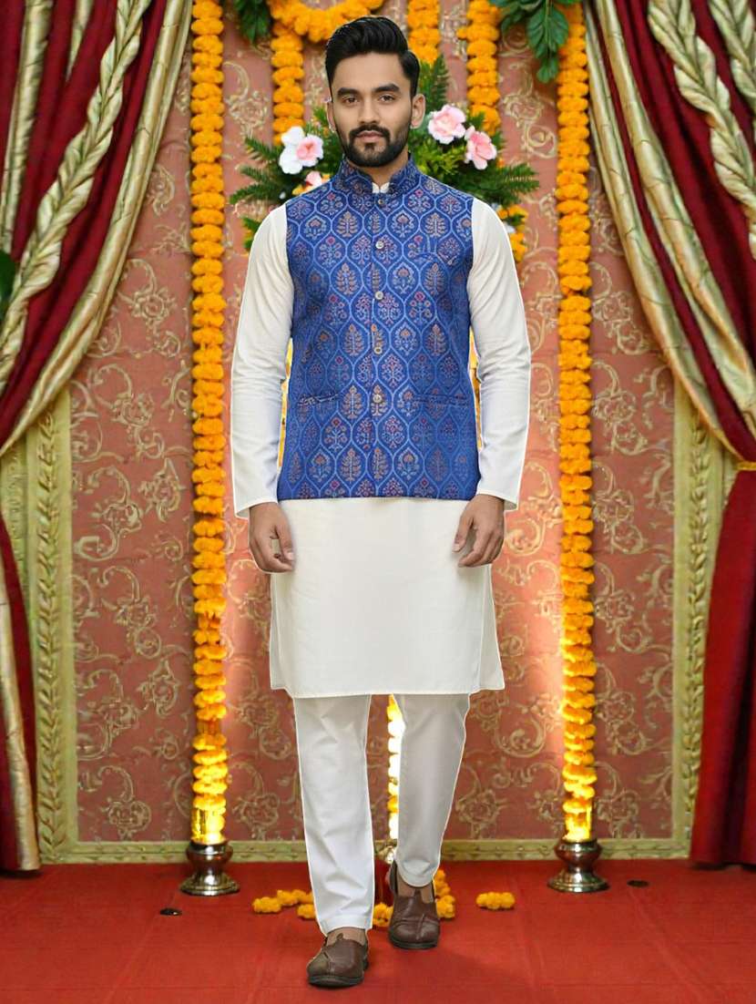 men self design mandarin neck nehru jacket