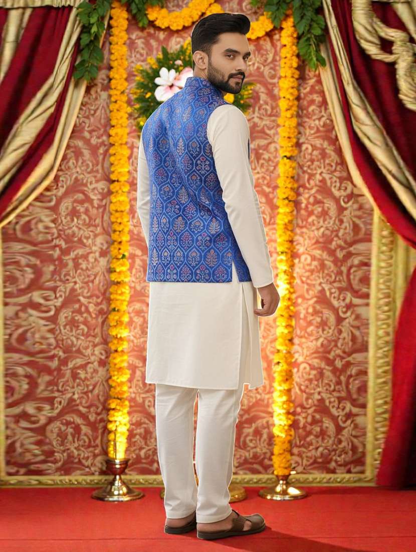 men self design mandarin neck nehru jacket - 22595105 -  Standard Image - 3