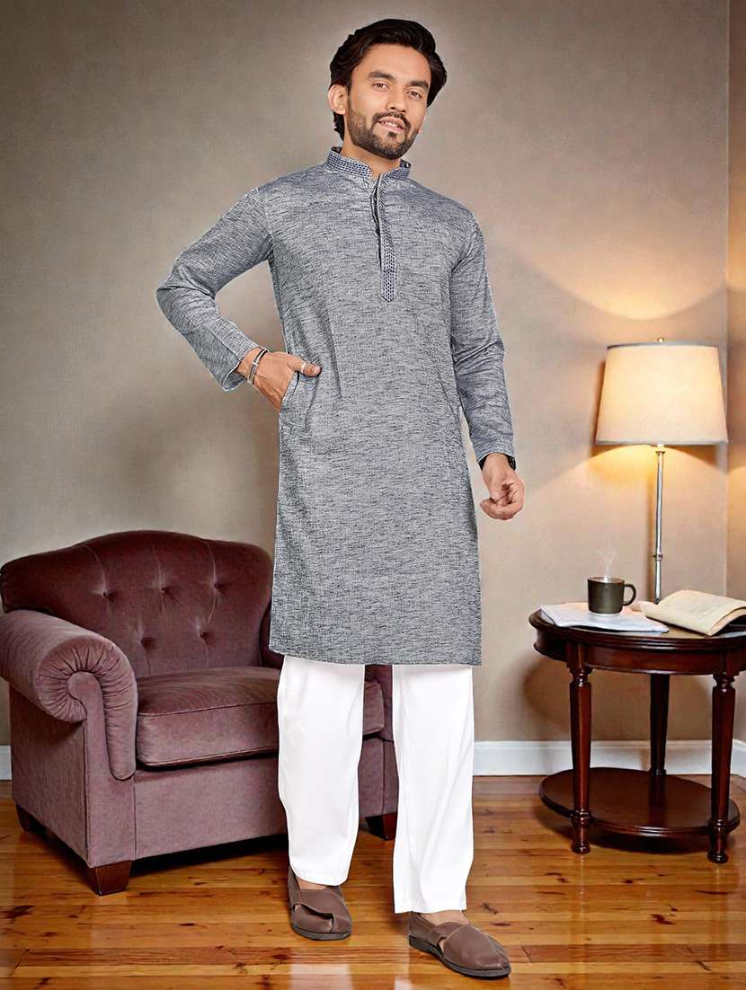 men self design mandarin neck long kurta