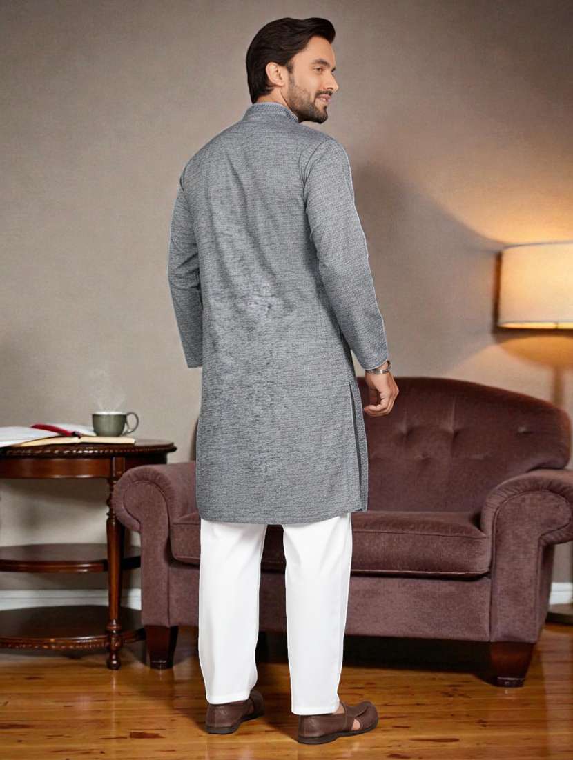 Men Self Design Mandarin Neck Long Kurta - 22595164 -  Standard Image - 3