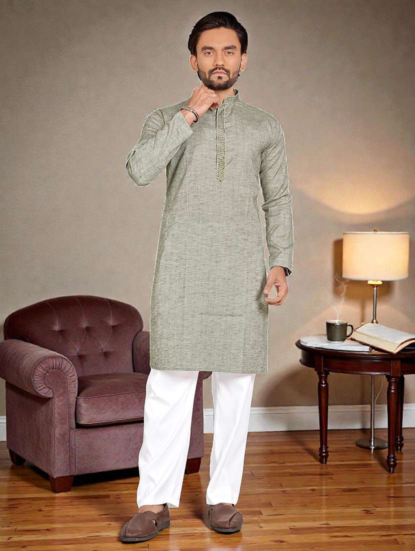 men self design mandarin neck long kurta