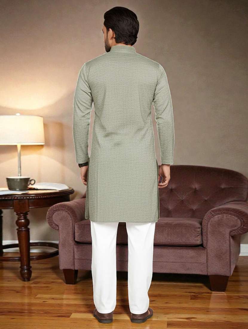 Men Self Design Mandarin Neck Long Kurta - 22595167 -  Standard Image - 3