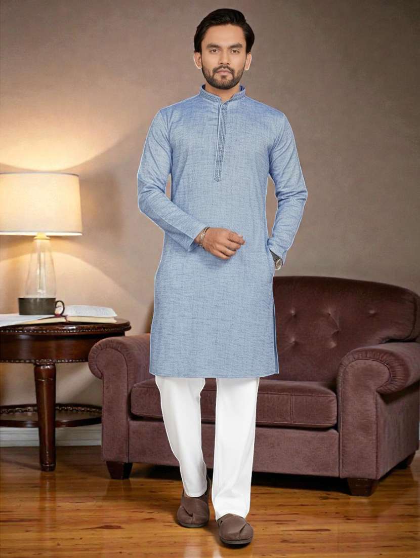 men self design mandarin neck long kurta