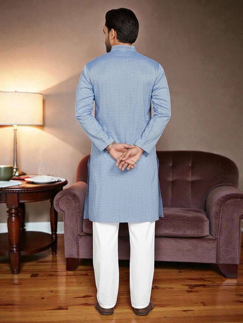 Men Self Design Mandarin Neck Long Kurta - 22595168 -  Standard Image - 3