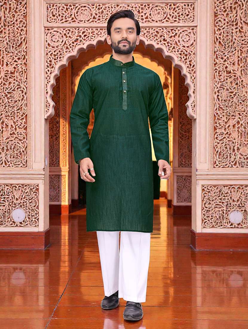 men solid mandarin neck long kurta 