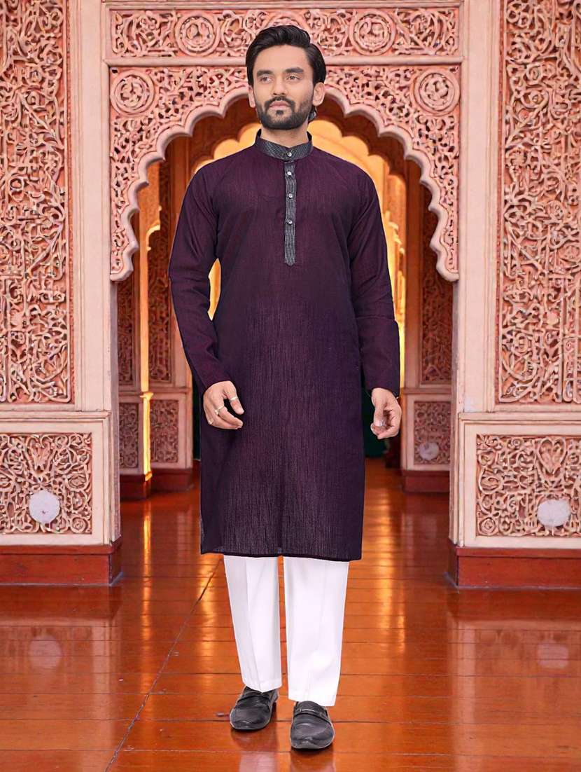 men self design mandarin neck long kurta