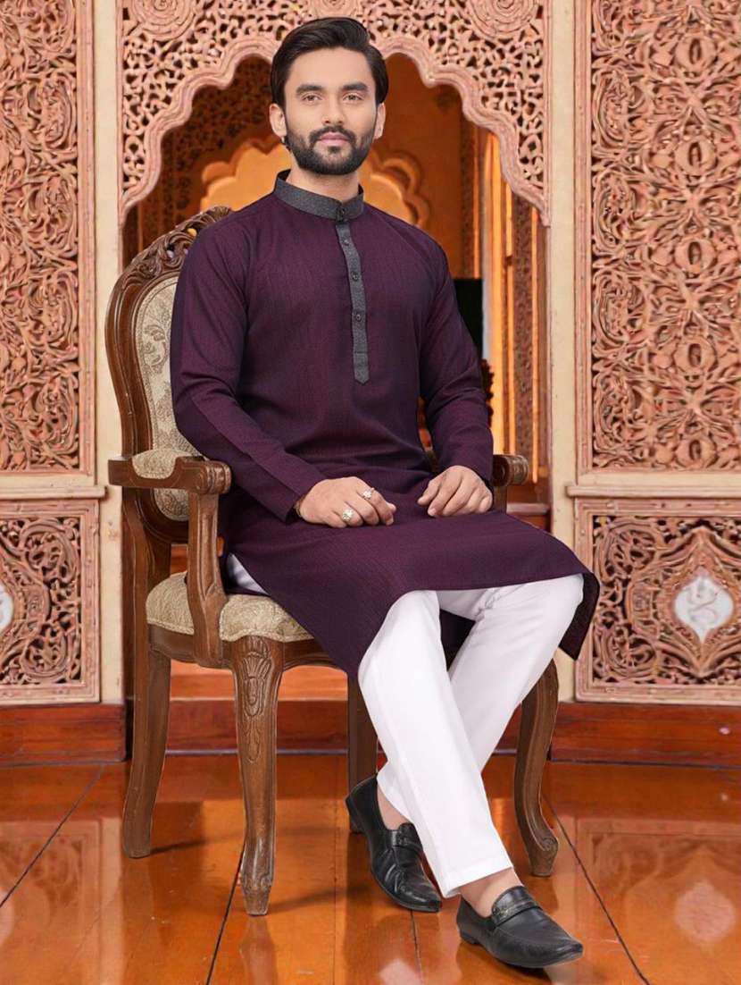 men self design mandarin neck long kurta - 22595193 -  Standard Image - 3