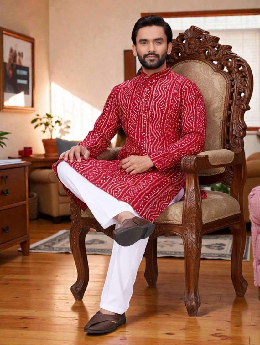 men printed mandarin neck long kurta - 22595197 -  Standard Image - 3