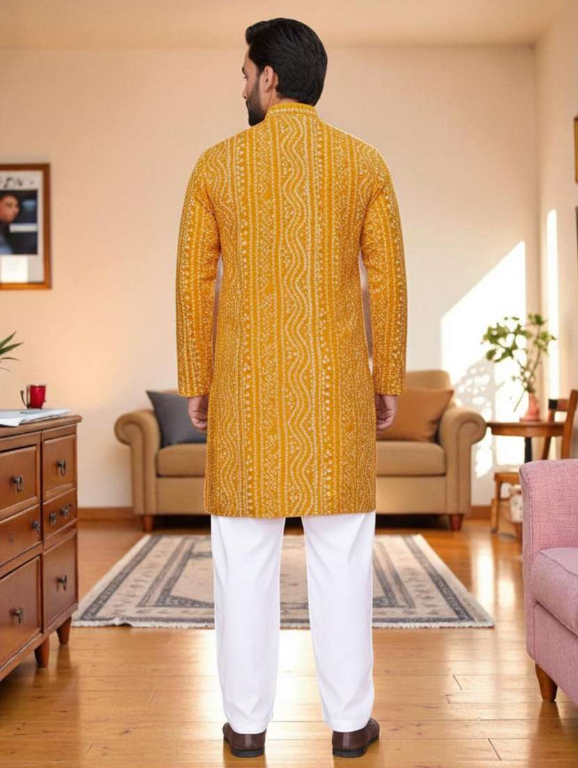 men printed mandarin neck long kurta - 22595198 -  Standard Image - 3