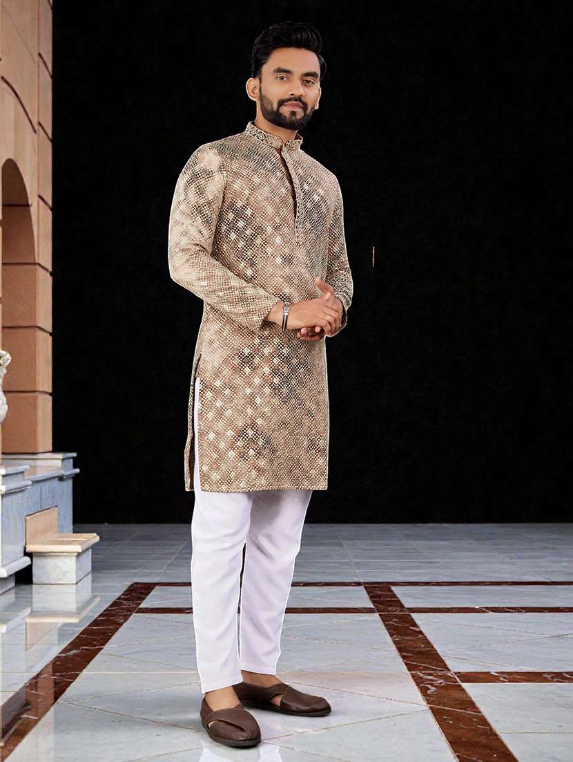 Men Printed Mandarin Neck Long Kurta - 22595233 -  Standard Image - 3