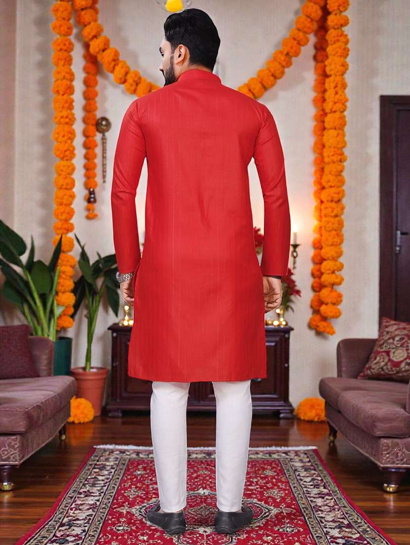 Men Striped Mandarin Neck Long Kurta - 22595248 -  Standard Image - 3