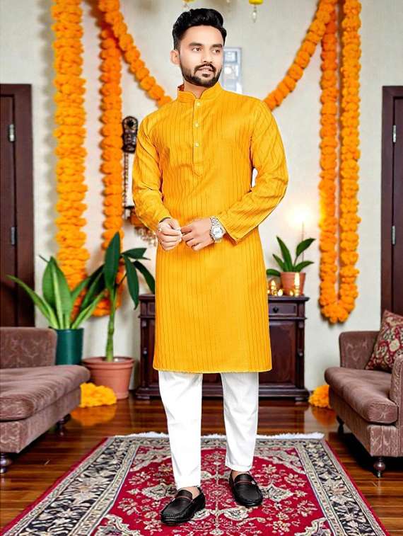 men striped mandarin neck long kurta