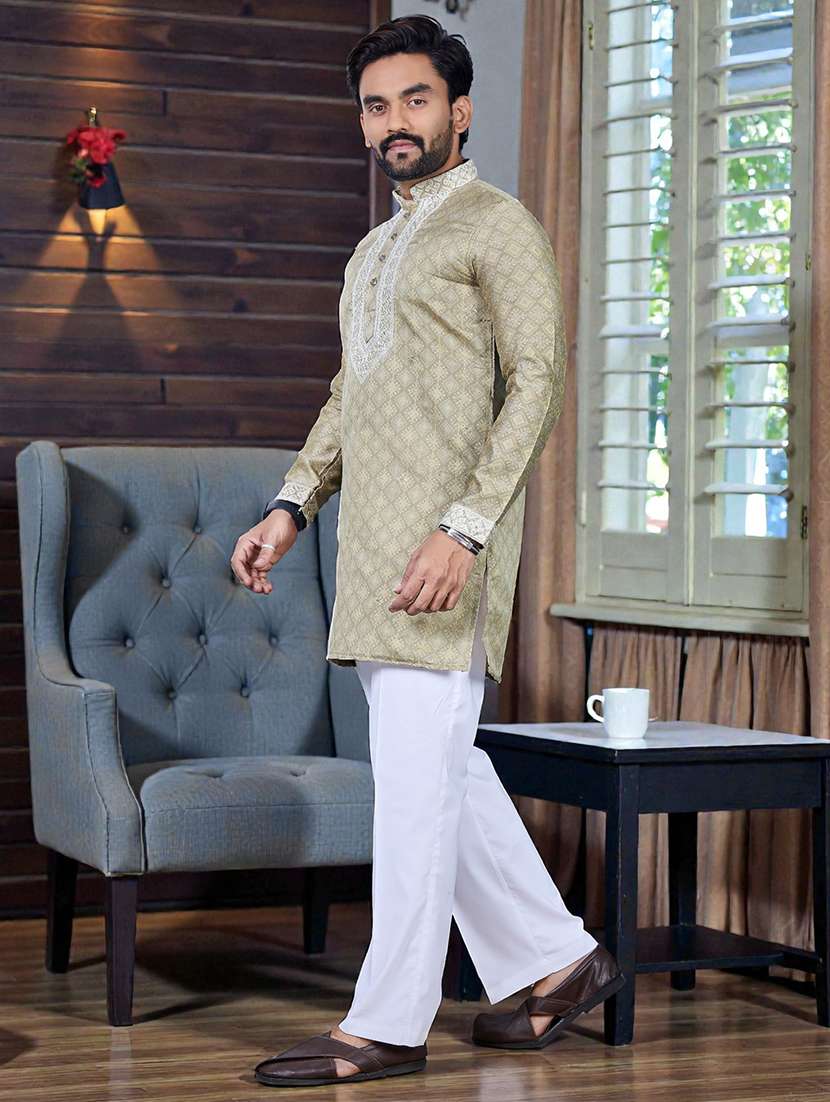 men printed mandarin neck short kurta - 22595260 -  Standard Image - 3