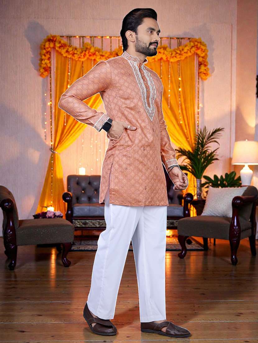 Men Printed Mandarin Neck Short Kurta - 22595261 -  Standard Image - 3