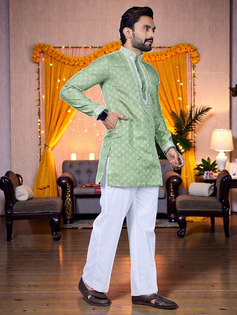 men printed mandarin neck short kurta - 22595262 -  Standard Image - 3